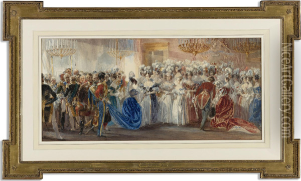 Queen Adelaide's First Drawing Room Oil Painting - Theodore Leblanc