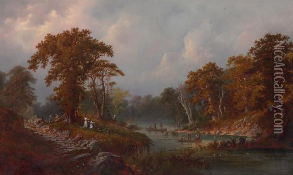 Boating On The River Oil Painting - Alexander Francois Loemans