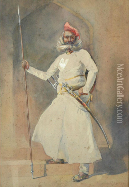 Portrait Of A Turkish Soldier Oil Painting - Alfred Crowdy Lovett