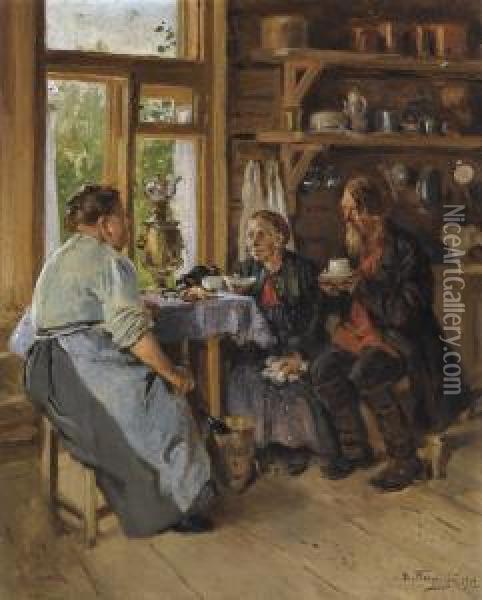 Visiting The Cook Oil Painting - Vladimir Egorovic Makovsky