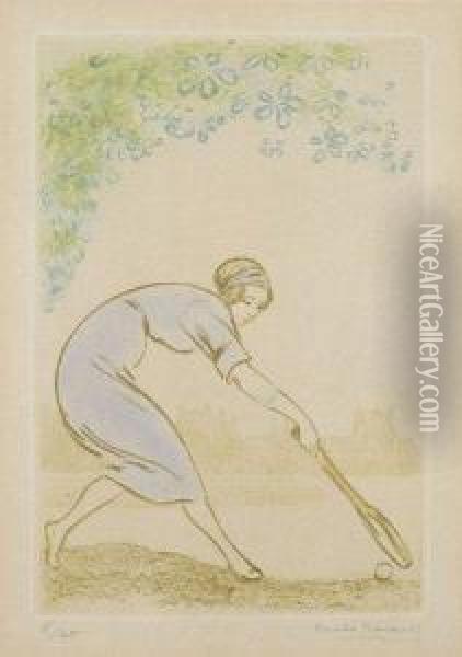 Tenniswoman Oil Painting - Emile A. Malo-Renault