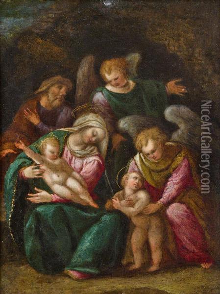 Die Heilige Familie Mit Dem Johannesknaben Und Zwei Engeln Oil Painting - Girolamo Marchesi da Cotignola