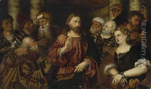 Christus Und Die Ehebrecherin. Oil Painting - Rocco Marconi