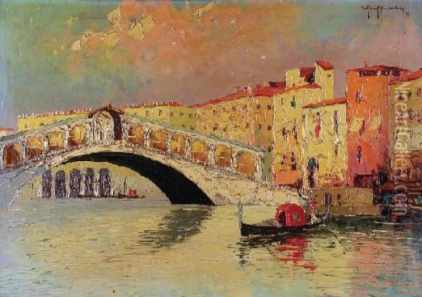 Ponte Di Rialto W Wenecji Oil Painting - Grzegorz Steffanow Mendoly