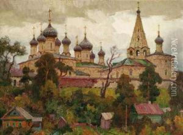 Miller, W . A Russian Monastery. Oil/canvas/cardboard, The Signature From The Painting's Front Side Removed And Mounted Verso Oil Painting - G.W. Miller
