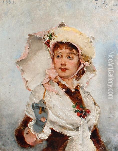 Lady With A Parasol Oil Painting - Francisco Miralles Galup