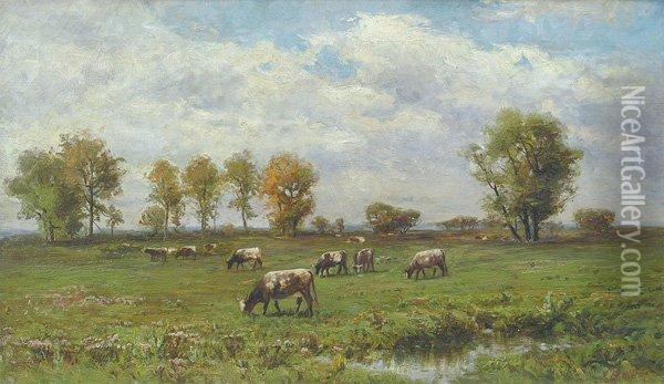 Cows Grazing Oil Painting - Jonathan Bradley Morse