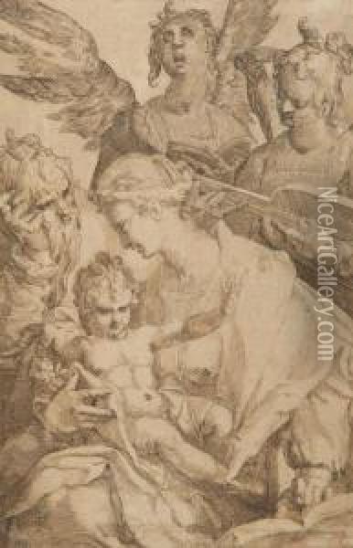 Sainte Famille Avec Deux Anges Musiciens Oil Painting - Jan Harmensz. Muller