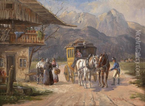 The Stagecoach Halt Oil Painting - Ludwig Muller-Cornelius