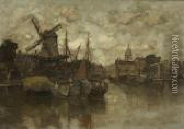 Ansicht Einer Hollandischen Hafenstadt Oil Painting - Ludwig Munthe
