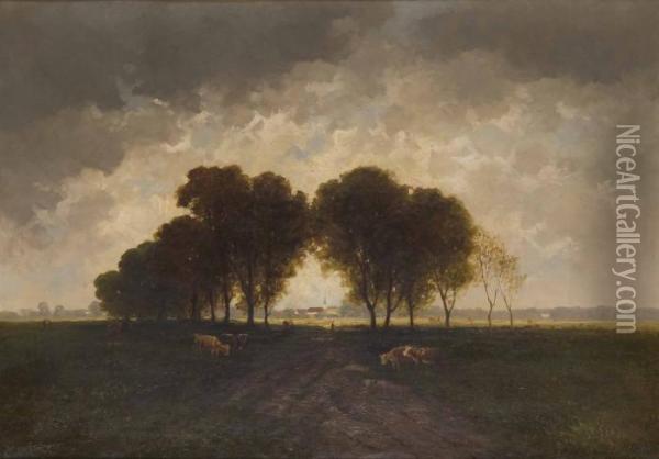Kossor Vid Landsvag Oil Painting - Heinrich Neppel