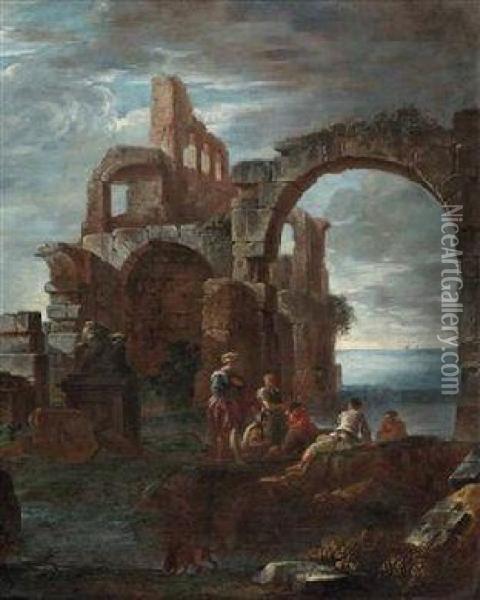 Gesprach Unter Romischen Ruinen Am Meer Oil Painting - Giovanni Niccolo Servandoni