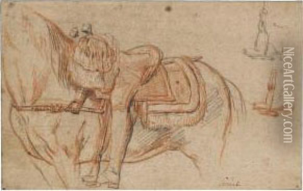 Recto: Study Of A Horse And Rider, With Subsidiary Studies Of Aboot And Stirrup Oil Painting - Charles Parrocel