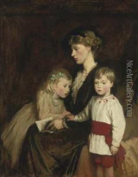 Portrait Of A Mother And Children Oil Painting - Glyn Warren Philpot