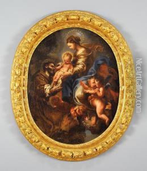 Madonna Con Bambino, Santo Ed Angioletti Oil Painting - Domenico Piola