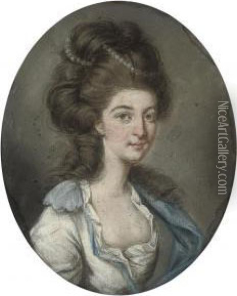 Portrait Of Mrs. George Gun, Half-length, A String Of Pearls In Her Upswept Hair Oil Painting - Alexander Pope