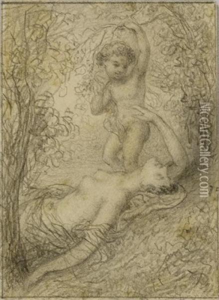 Nymph Asleep With Cupid Oil Painting - Pierre-Paul Prud'hon