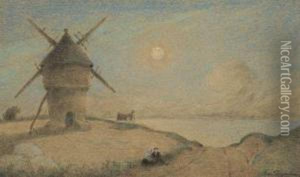 Scene Pastorale Au Moulin Oil Painting - Ferdinand Loyen Du Puigaudeau
