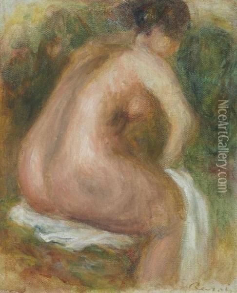 Femme Nue Assise Au Linge Oil Painting - Pierre Auguste Renoir