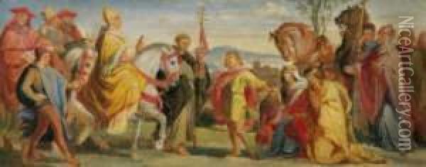 Begegnung Kaiser Heinrichs Iv.mit Papst Gregor Vii.in Canossa Oil Painting - Alfred Rethel