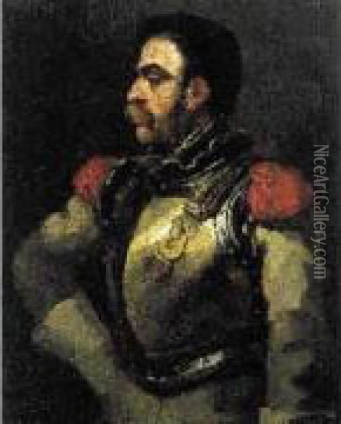 Hommage A Gericault : Portrait D'un Carabinier De L'empire Huile Sur Toile. 100 X 82 Cm Oil Painting - Gustave Ricard