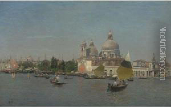 View Of The Bacino Di San Marco With The Basilica Di Santa Mariadella Salute Oil Painting - Martin Rico y Ortega