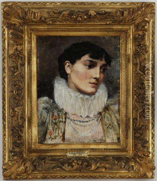 Portrait D'une Dame A La Collerette Oil Painting - Georges Antoine Rochegrosse