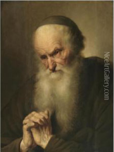 A Tronie Of An An Old Man At Prayer Oil Painting - Jacques des Rousseaux