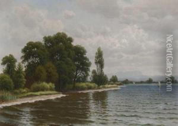 Seeufer Mit Segelbooten Oil Painting - Josef Schoyerer