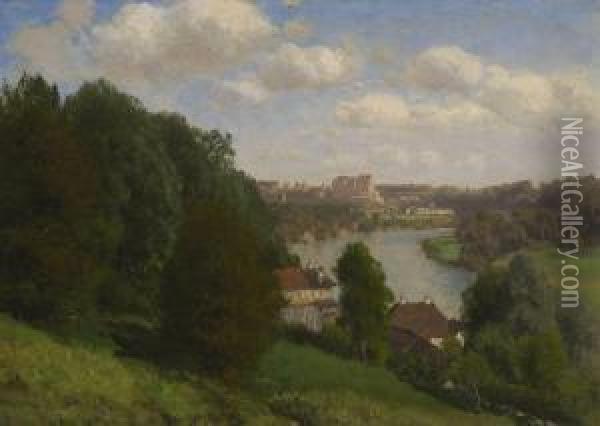 Blick Auf Burghausen Oil Painting - Josef Schoyerer