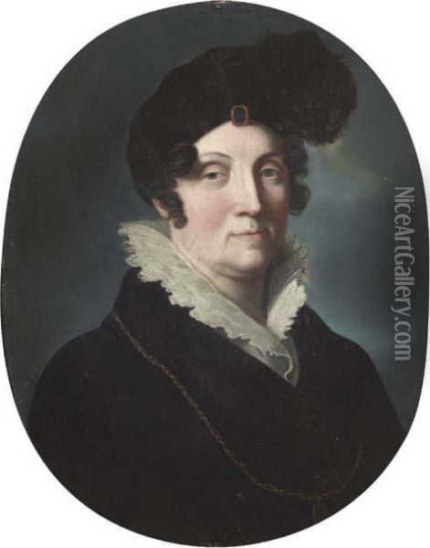 Portrait Of Amalie Margravine Of Baden, Mother Of Duchess Marie, Bust-length, In A Black Gown Oil Painting - Johann Heinrich Schroder