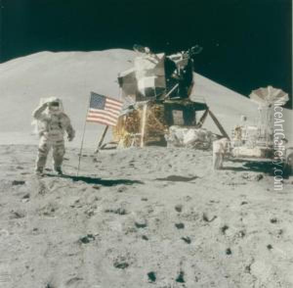 Astronaut James Irwin Gives Salute Beside Us Flag During Eva, August 1971 Oil Painting - David Scott