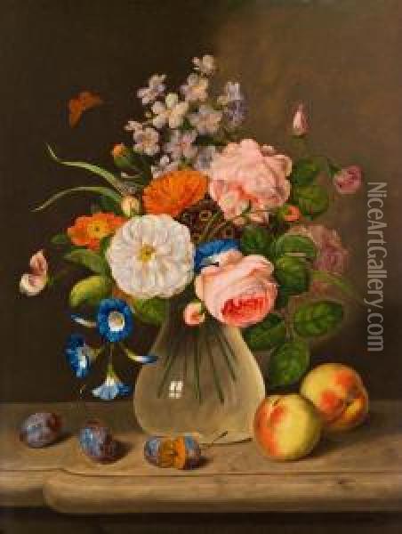 Blumenstillleben Mit Fruchten Oil Painting - Georg Seitz
