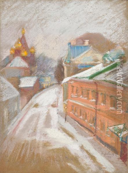 A Moscow Street In Winter Oil Painting - Ivanovich Lobanov Sergei
