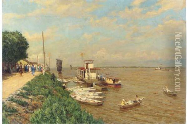 Eastern Riverscape Oil Painting - Ivanovich Lobanov Sergei