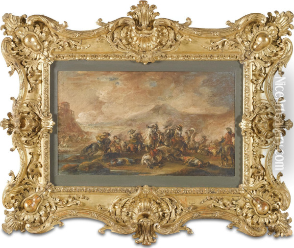 A Cavalry Column; A Cavalry Skirmish Oil Painting - Francesco Simonini