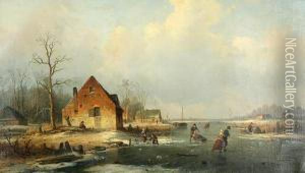 Skating On A Pond Oil Painting - Louis Smets